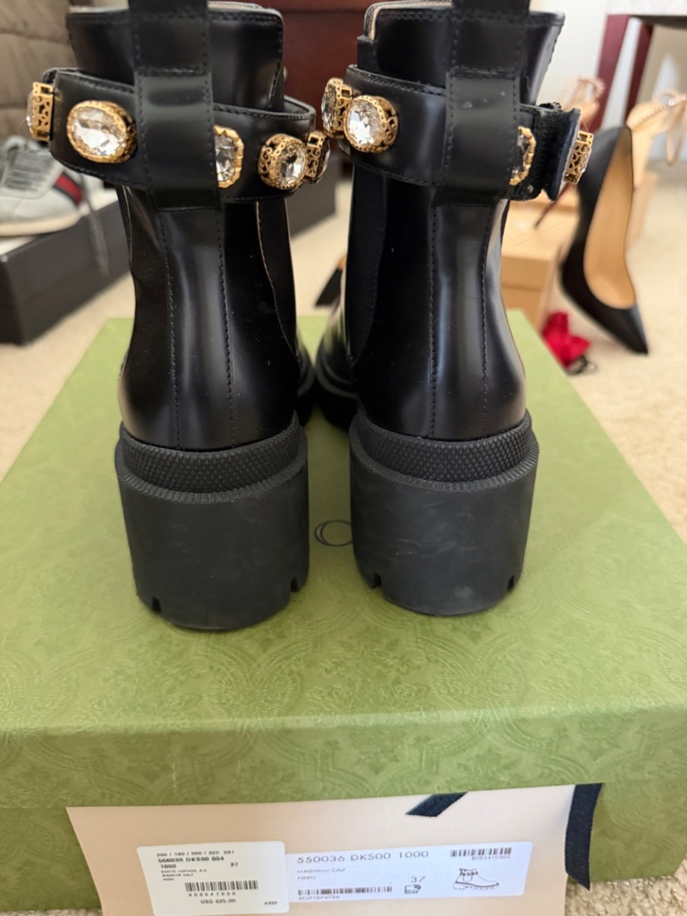 Gucci Black Leather Ankle Boots with Crystals - Picture 3 of 7